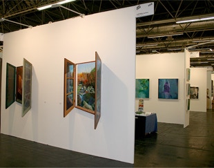stand view with paintings by Paul Critchley & Annie Coxey