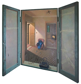 'Angst-ious Moment', shaped triptych painting by Paul Critchley, open