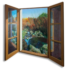 The Rockpool, shaped triptych painting by Paul Critchley, open