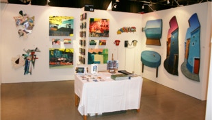 Stand view 2 Affordable Art Fair Stockholm 2013, paintings by Paul Critchley, Michael Downs & Sasja Hagens