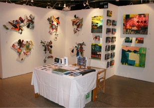 Stand view 3 Affordable Art Fair Stockholm 2013, paintings by Paul Critchley, Michael Downs & Sasja Hagens