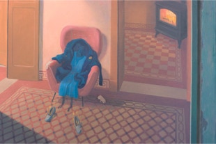 'Angst-ious Moment', shaped triptych painting by Paul Critchley, detail