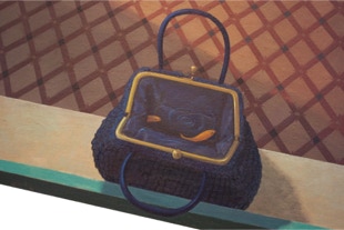 'Angst-ious Moment', shaped triptych painting by Paul Critchley, detail