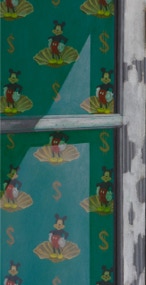The Fake Profit, shaped triptych painting by Paul Critchley, detail