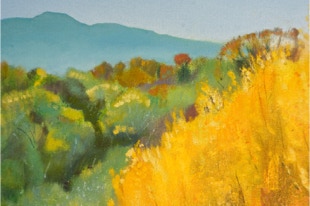 Diptych shaped painting by Paul Critchley, detail